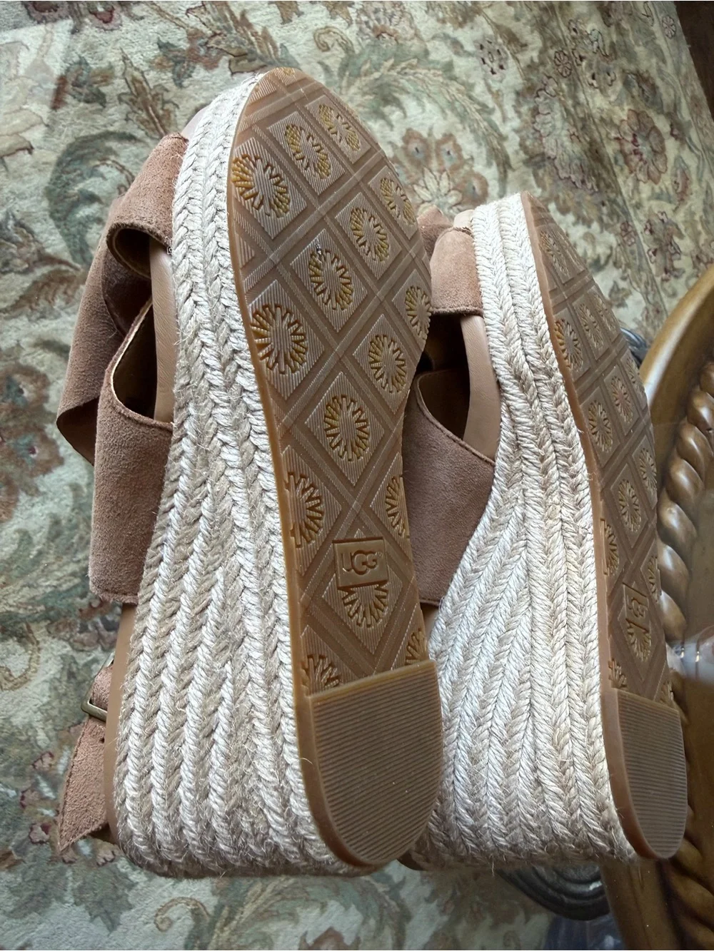 UGG Camilla Chestnut Suede Bow Slingback Wedge Sandals